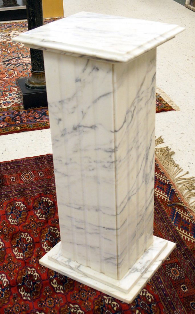 WHITE MARBLE PEDESTAL. HEIGHT 36"; TOP 16 1/2 X 14 1/2" (1 of 2)