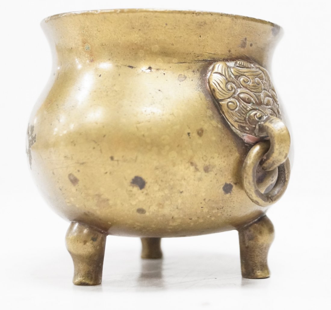 CHINESE BRASS CENSER, 19/20TH CENTURY. HEIGHT 2 1/2" (1 of 2)