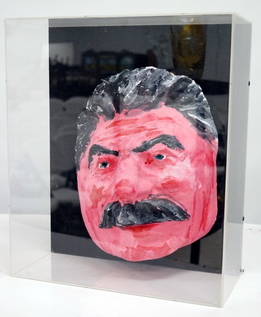 VITALY KOMAR (RUSSIAN 1943-) AND ALEKSANDAR MELAMID: VITALY KOMAR (RUSSIAN 1943-) AND ALEKSANDAR MELAMID (RUSSIAN 1945-), PAPIER MACHE AND GOUACHE, "STALIN". 14 X 10"; FRAMED 18 X 15" PROVENANCE: THE JEWISH MUSEUM, NY, NY (INFORMATION VERSO)