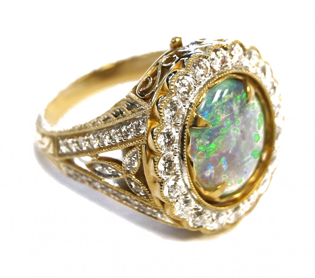 TREMONTI 14K YELLOW GOLD OVAL BLACK OPAL AND DIAMOND (1 of 3)