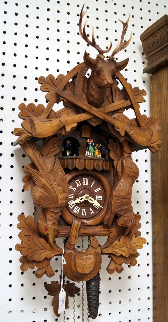 GERMAN BLACK FOREST CARVED CUCKOO CLOCK. HEIGHT 20" (1 of 1)