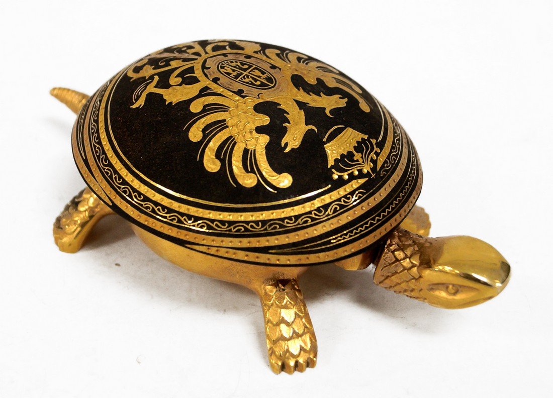 DAMASCENE TURTLE HOTEL BELL, SIGNED ELBAR BOJESPARA. (1 of 3)