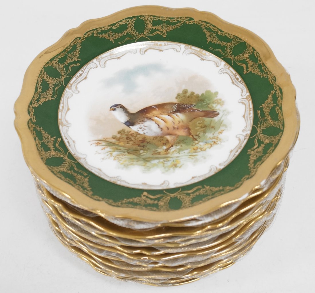 SET (12) ROYAL AUSTRIA DECORATED PORCELAIN BIRD PLATES. (1 of 3)