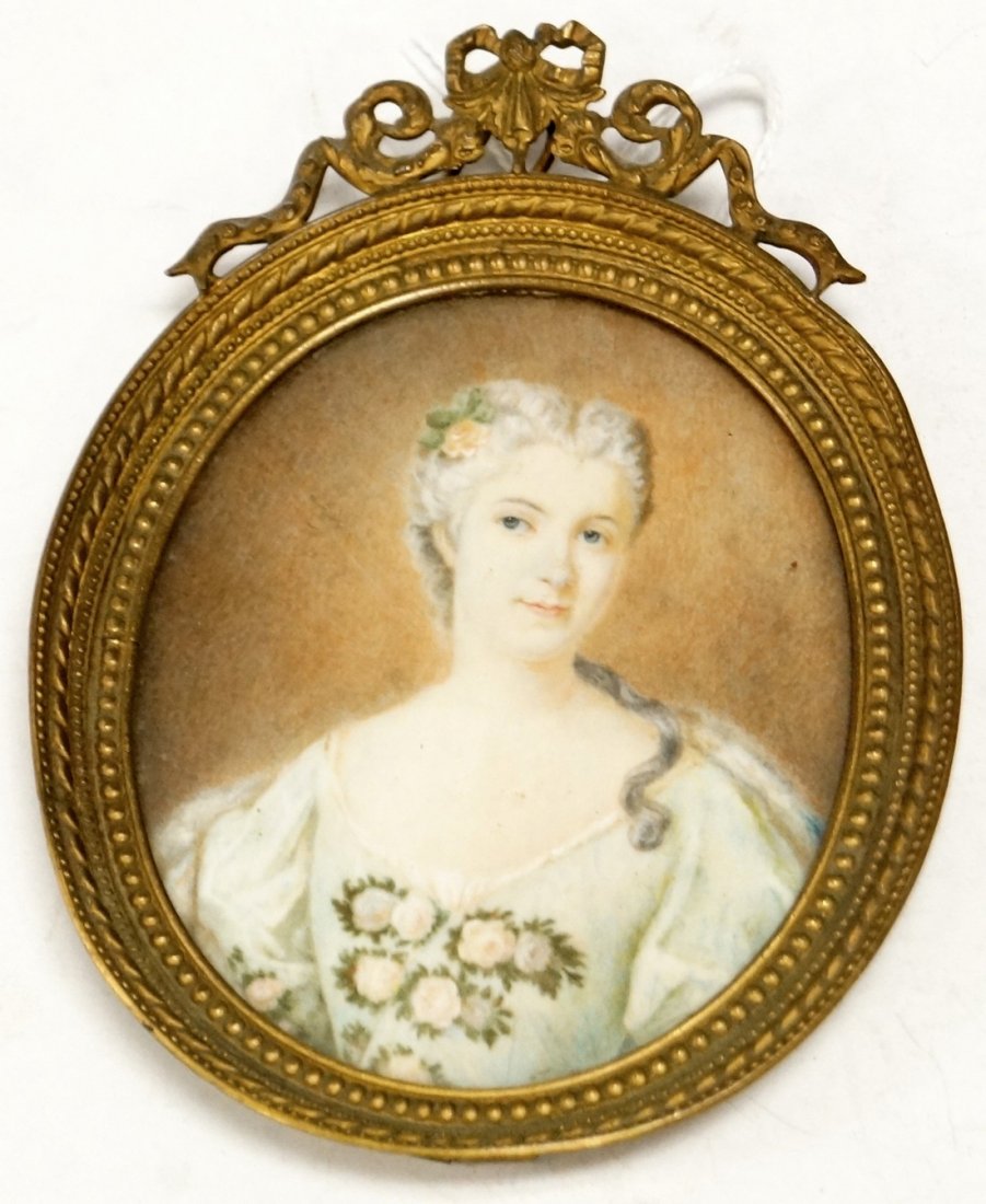 ENGLISH SCHOOL (19TH CENTURY), MINIATURE WATERCOLOR,: ENGLISH SCHOOL (19TH CENTURY), MINIATURE WATERCOLOR, PORTRAIT OF A YOUNG WOMAN. FRAMED AND GLAZED-5 1/4 X 4"
