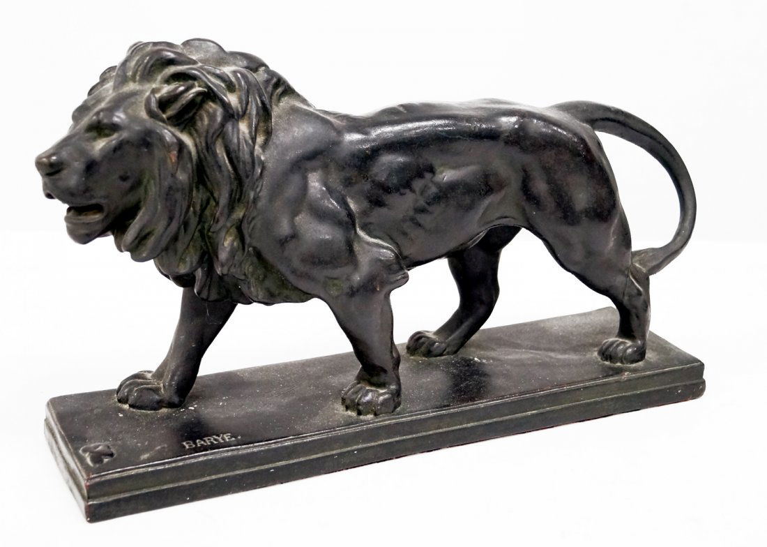 AFTER BARE, PATINATED PLASTER FIGURE STRIDING LION, (1 of 3)