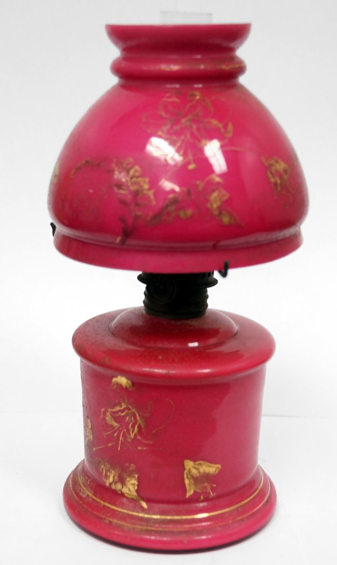 VICTORIAN MINIATURE GILT HIGHLIGHTED PINK CASE GLASS (1 of 1)