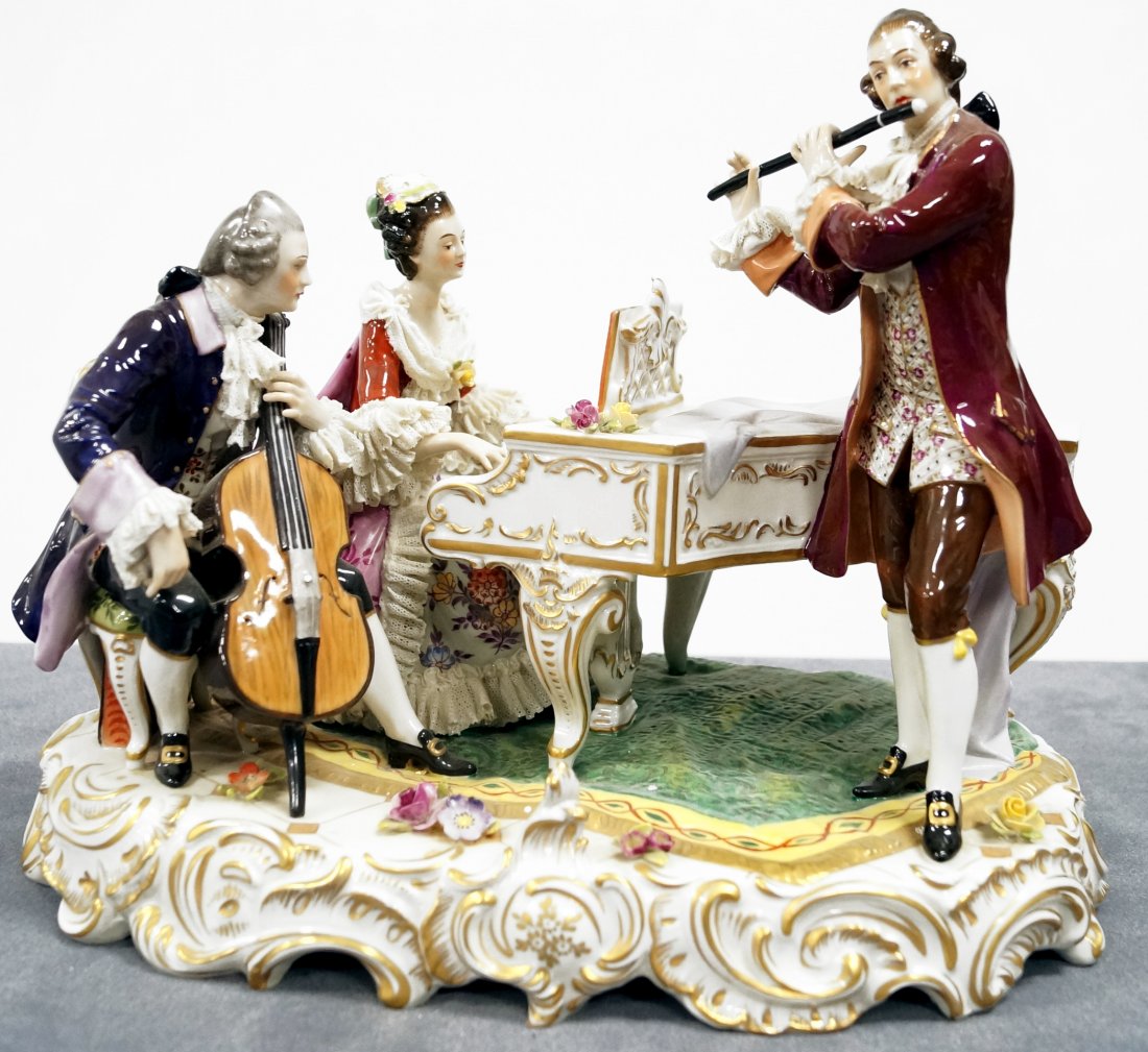 GERMAN DECORATED PORCELAIN FIGURAL GROUP, MUSICIANS. (1 of 1)