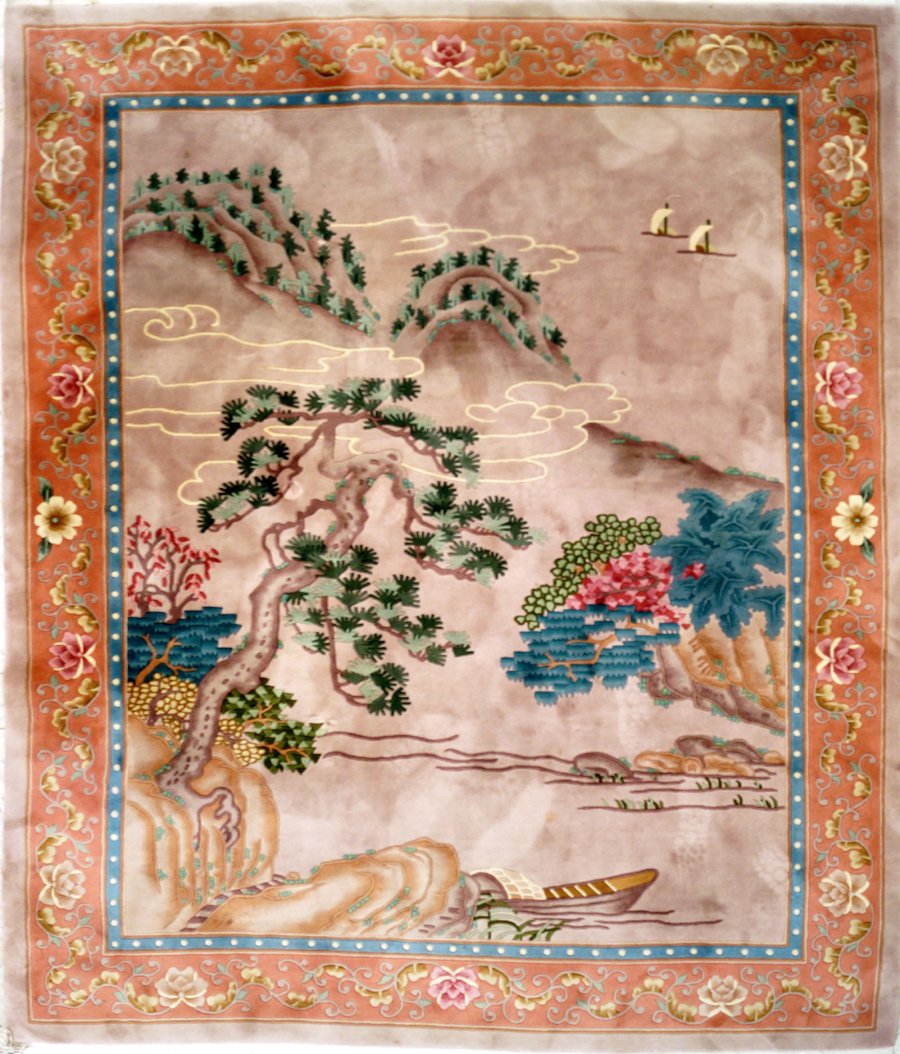 CHINESE CARVED LANDSCAPE CARPET. 8 X 10' (1 of 3)
