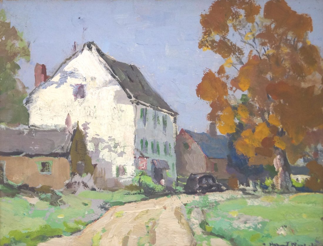 HENRY HOBART NICHOLS (AMERICAN 1869-1962), OIL ON BOARD: HENRY HOBART NICHOLS (AMERICAN 1869-1962), OIL ON BOARD, COUNTRY LANE, SIGNED. SIGHT 7 1/2 X 9"; FRAMED AND GLAZED-13 1/2 X 15 1/2" PROVENANCE: RECEIVED DIRECTLY FROM THE ARTIST AND THENCE BY DESCENT 