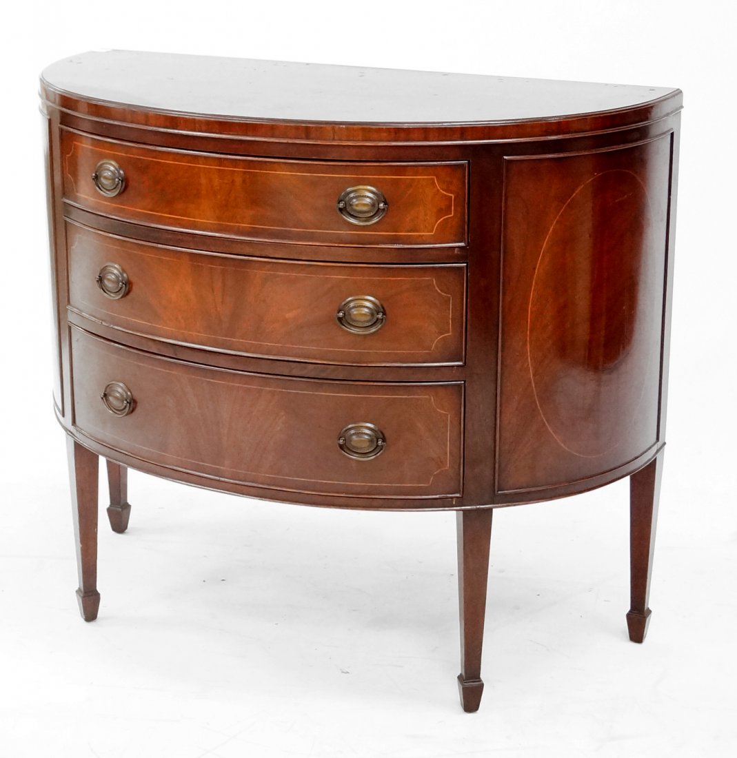 HEPPLEWHITE STYLE INLAID MAHOGANY BOWFRONT CHEST. (1 of 1)