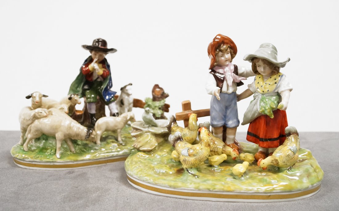 LOT (2) CONTINENTAL DECORATED PORCELAIN FIGURAL GROUPS, (1 of 2)