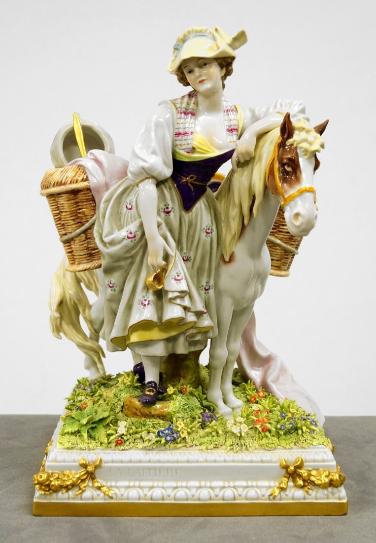 GERMAN DECORATED PORCELAIN FIGURAL GROUP, MAIDEN WITH (1 of 1)