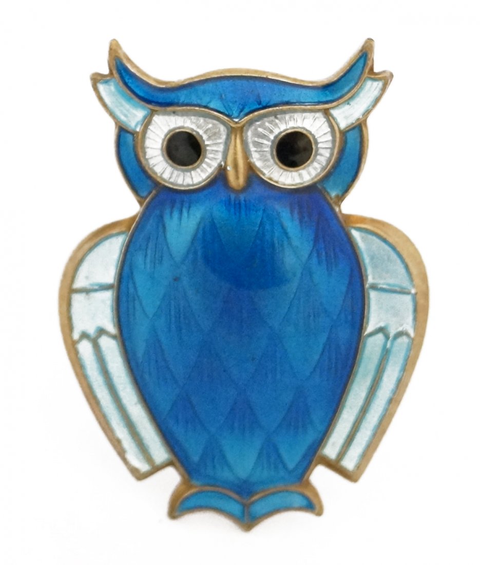 DAVID-ANDERSEN/NORWAY .925 STERLING ENAMEL BLUE OWL PIN (1 of 3)