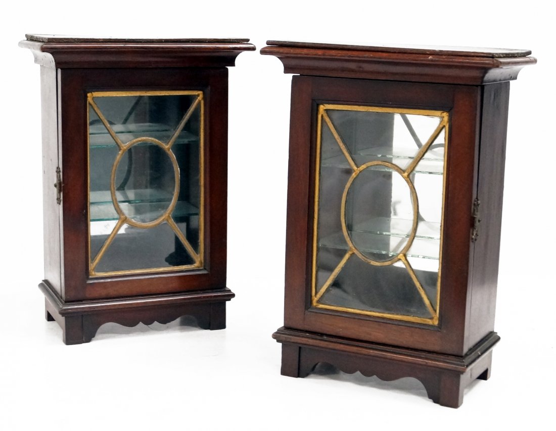 PAIR REGENCY MAHOGANY LEADED GLASS MINIATURE CURIOS (1 of 1)