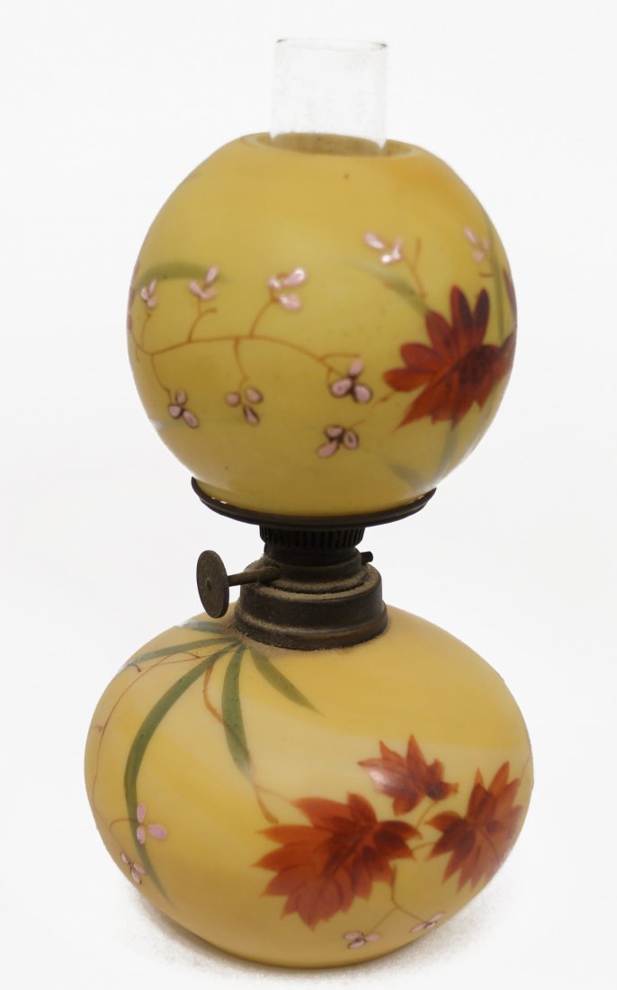 VICTORIAN MINIATURE HAND DECORATED FINE YELLOW SATIN (1 of 2)