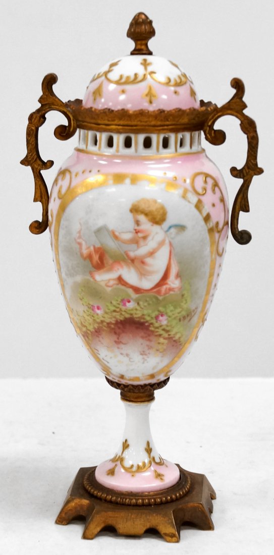 SEVRES, PINK PORCELAIN DECORATED GILT BRASS MOUNTED (1 of 1)