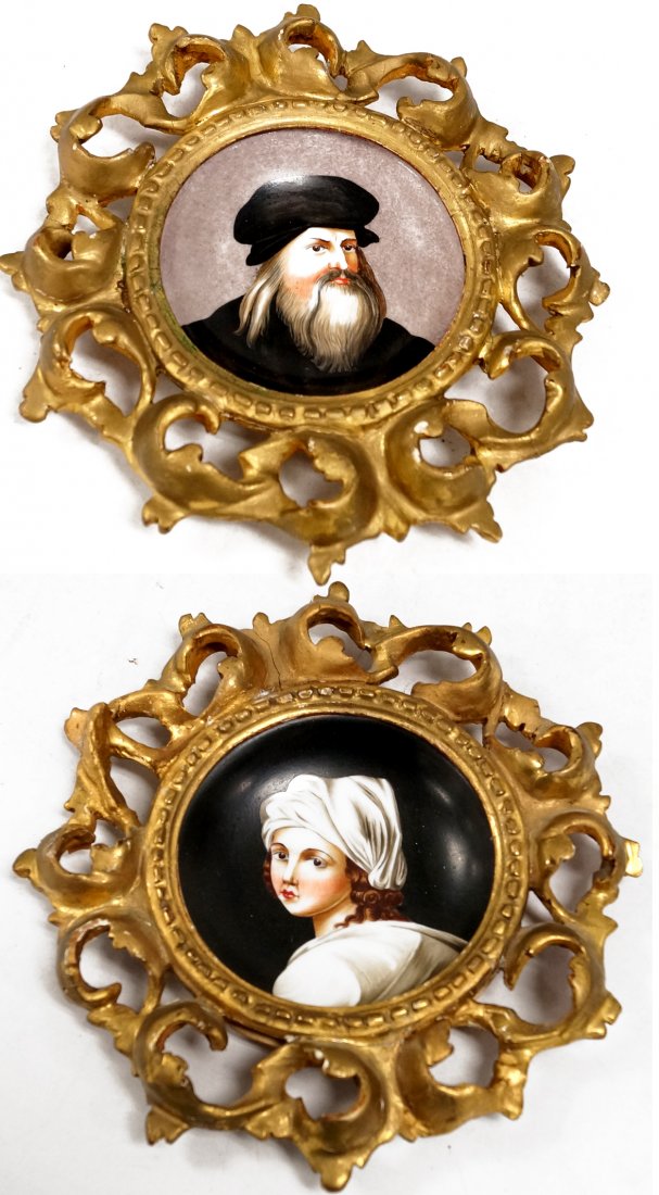 PAIR GINORI HAND PAINTED PORTRAIT PLATES, SIGNED WITH (1 of 3)