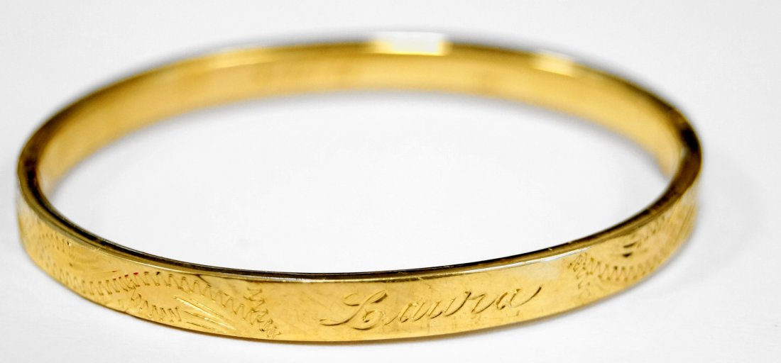 14K YELLOW GOLD CHILD'S BRACELET, "LAURA", DATED (1 of 2)