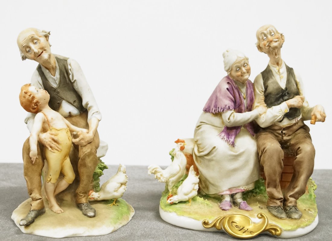 LOT (2) GIUSEPPE CAPPE ITALIAN DECORATED FIGURAL: LOT (2) GIUSEPPE CAPPE ITALIAN DECORATED FIGURAL PORCELAIN GROUPS INCLUDING "G. VECCHIETTI" AND "FIABA". HEIGHT 7" & 6 1/4"