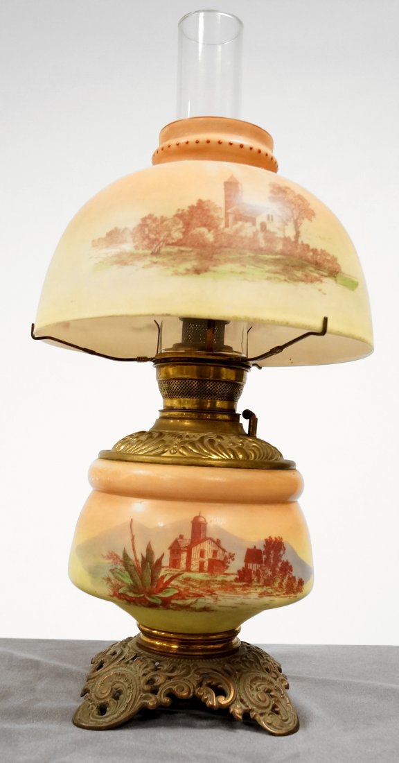 VICTORIAN GONE-WITH-THE-WIND DECORATED OIL LAMP, (1 of 2)