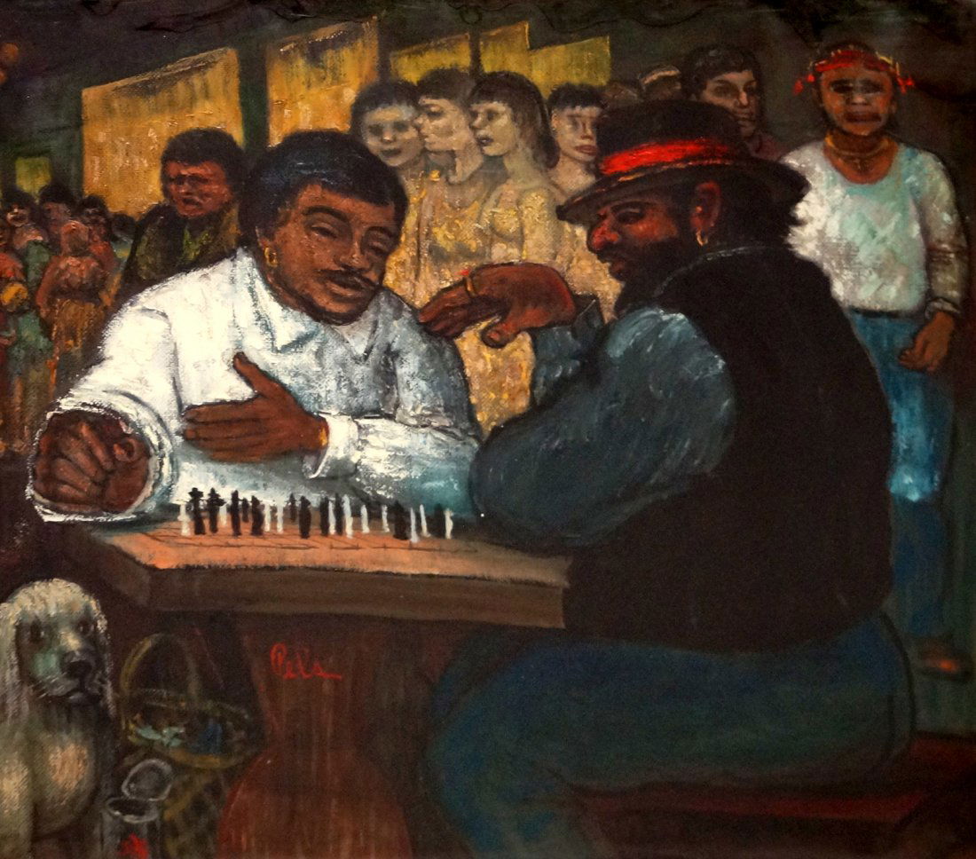 ALBERT PELS (AMERICAN/NY 1910-1998), OIL ON CANVAS, THE: ALBERT PELS (AMERICAN/NY 1910-1998), OIL ON CANVAS, THE CHESS GAME, SIGNED. 16 X 20"