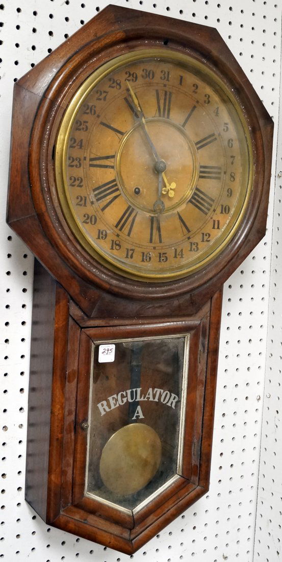 ANSONIA WALNUT CALENDAR REGULATOR WALL CLOCK, C.1900. (1 of 1)