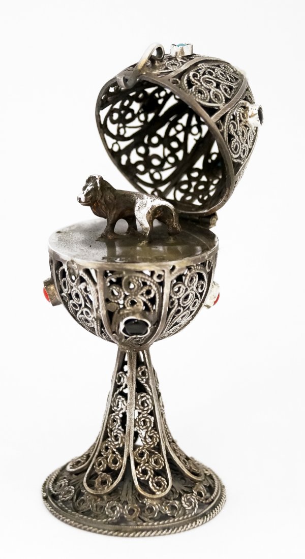 FABERGE STYLE RUSSIAN SILVER FILIGREE EGG. HEIGHT 4" (1 of 3)
