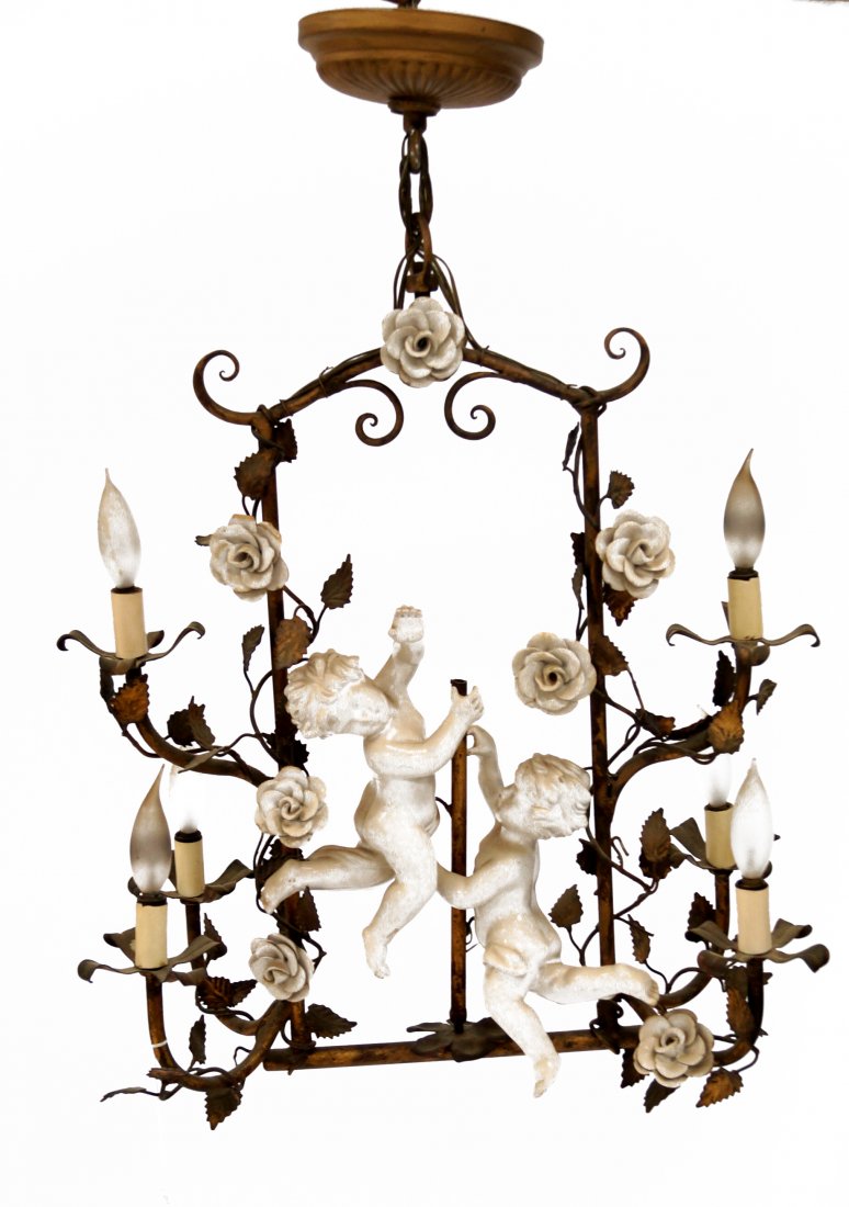 CONTINENTAL GILT IRON AND PORCELAIN FIGURAL HANGING (1 of 1)