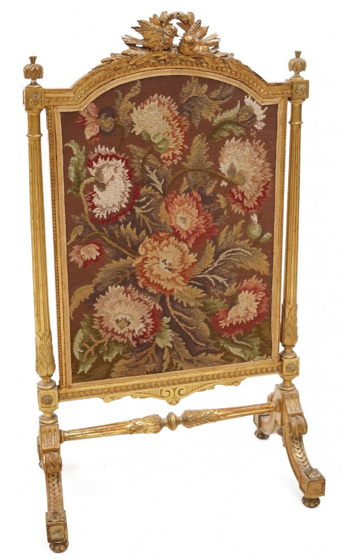 LOUIS XV STYLE CARVED AND GILT NEEDLEPOINT FIREPLACE (1 of 1)