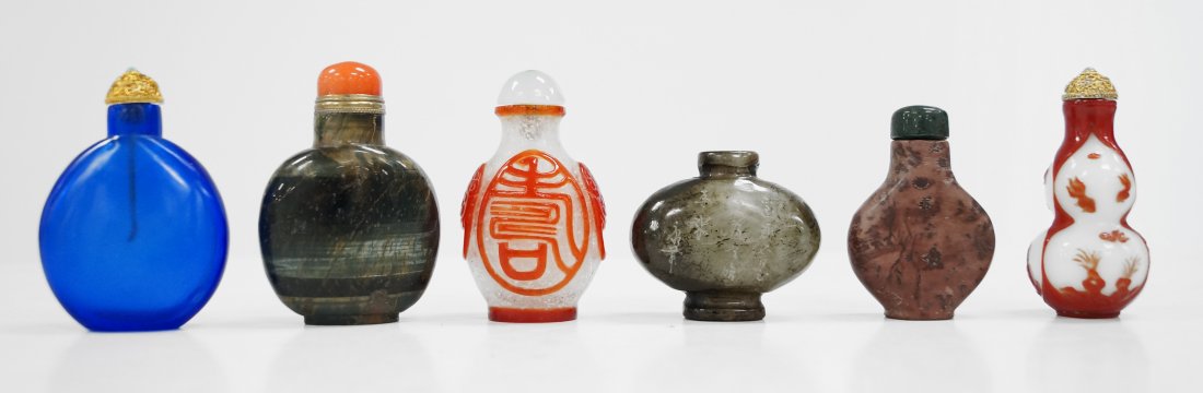 LOT (6) ASSORTED CARVED HARDSTONE AND PEKING GLASS (1 of 1)