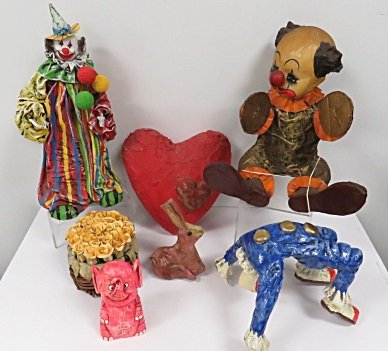 LOT ASSORTED PAPIER MACHE ITEMS INCLUDING CLOWNS (1 of 4)
