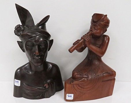 LOT (2) SE ASIAN CARVED HARDWOOD FIGURES. HEIGHT 12 (1 of 1)