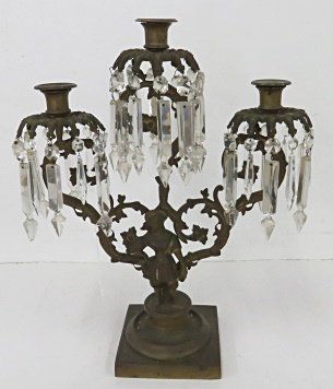 VICTORIAN BRONZE 3-LIGHT FIGURAL CANDLESTICK. HEIGHT 19 (1 of 3)