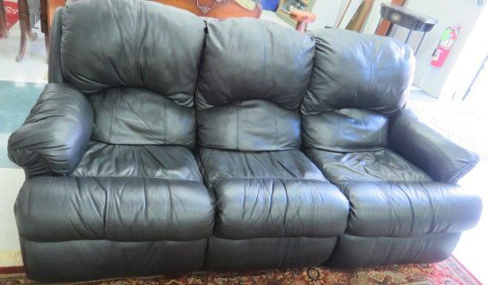 BLACK LEATHER DUAL RECLINER SOFA. LENGTH 84" (1 of 3)