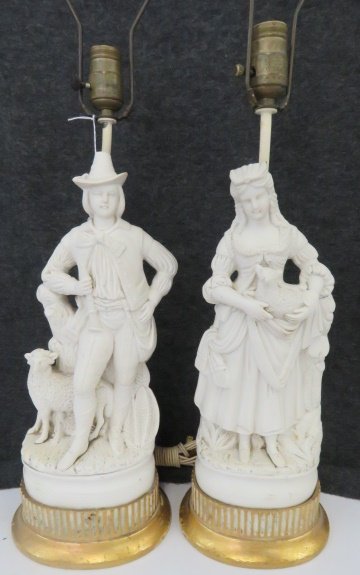PAIR CONTINENTAL PARISIAN FIGURAL TABLE LAMPS. HEIGHT (1 of 2)