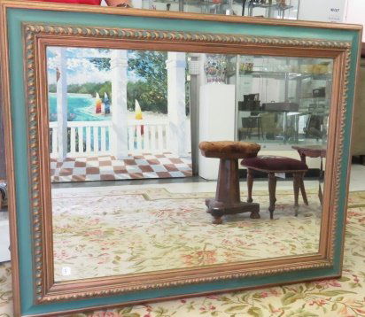 DECORATOR GILT AND GREEN FRAMED BEVELED DESIGNER (1 of 1)