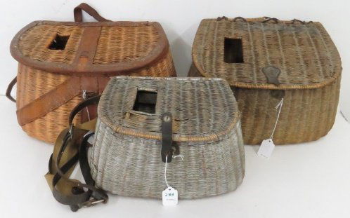 LOT (3) VINTAGE WICKER AND LEATHER CREELS (1 of 4)