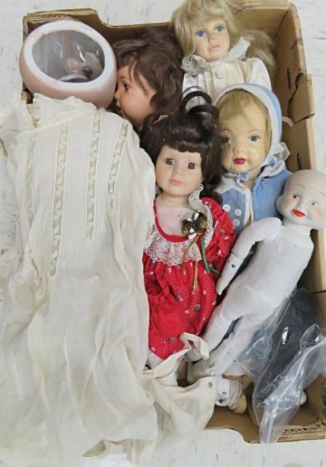 BOX LOT ASSORTED DOLLS INCLUDING GERMAN ARMAND (1 of 1)