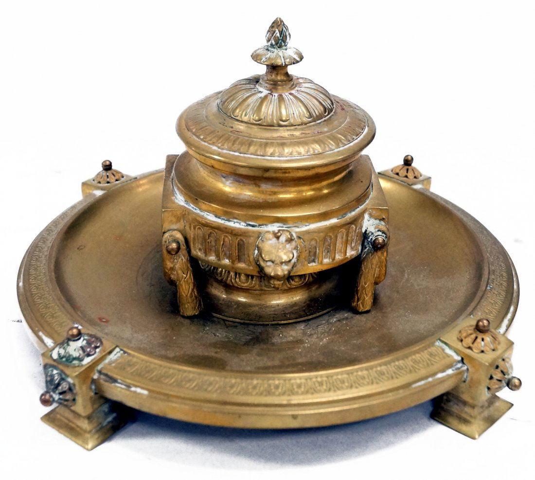 FRENCH EMPIRE BRASS INK WELL, 19TH CENTURY. HEIGHT 4 (1 of 3)