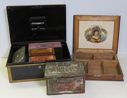 LOT INCLUDING ASSORTED VINTAGE ADVERTISING TINS/BOX (1 of 4)