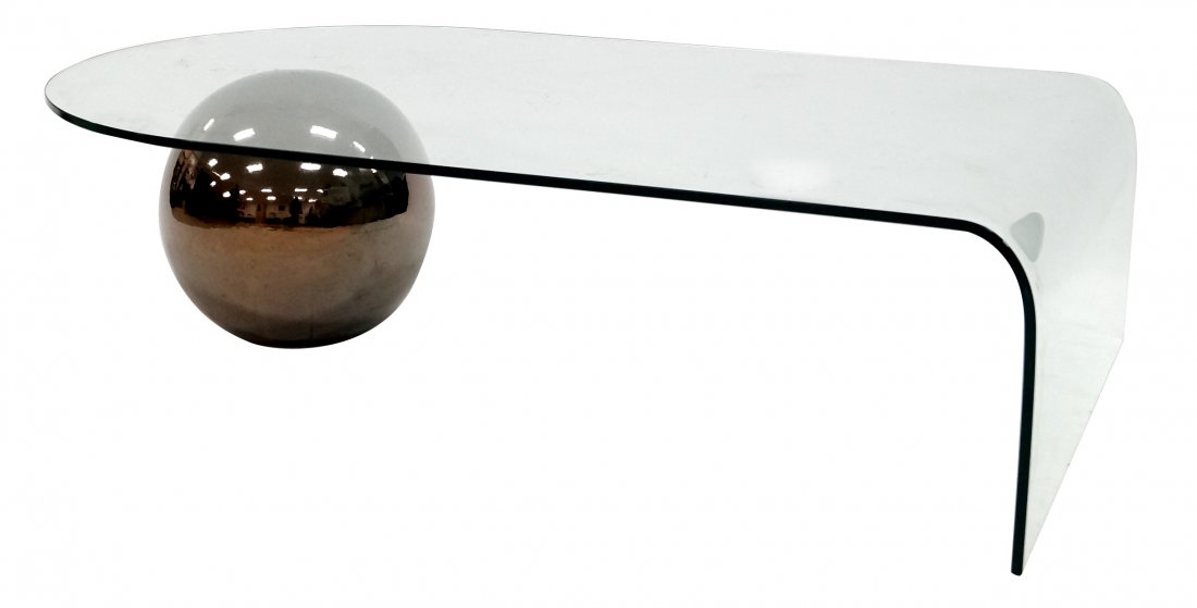 MID-CENTURY MODERNIST CURVED GLASS COFFEE TABLE WITH (1 of 3)