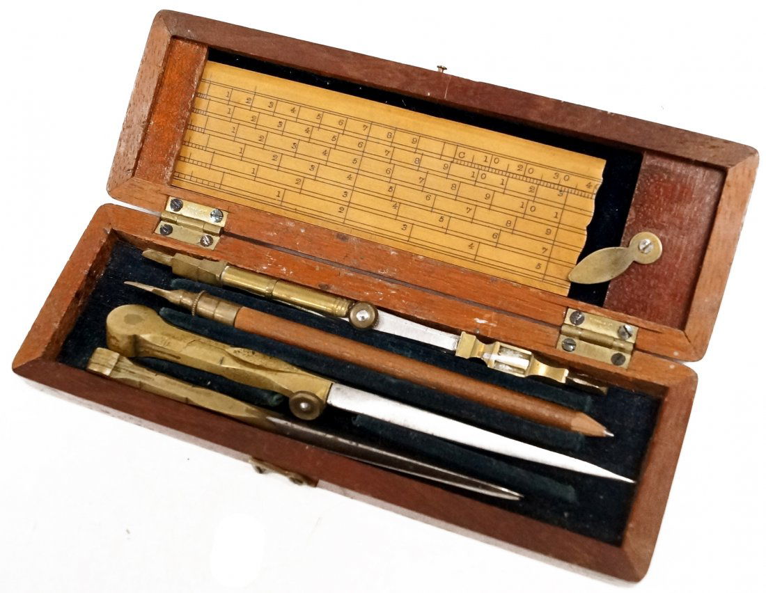 VINTAGE MAHOGANY CASED DRAFTING SET, PN & CP MFG CO. 2 (1 of 2)