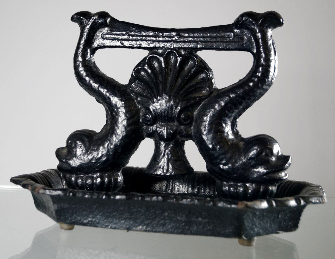 VINTAGE CAST IRON DOUBLE DOLPHIN FOOT SCRAPE, 19TH (1 of 1)