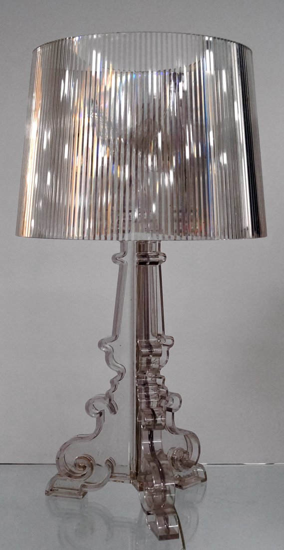 KARTELL LUCITE TABLE LAMP, SIGNED. HEIGHT 28" (1 of 2)