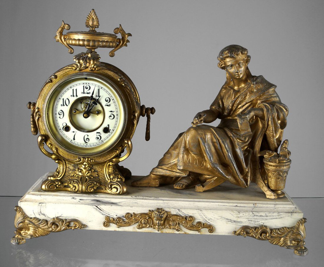 VINTAGE NEW HAVEN FIGURAL MANTLE CLOCK, "POETRY", (1 of 2)