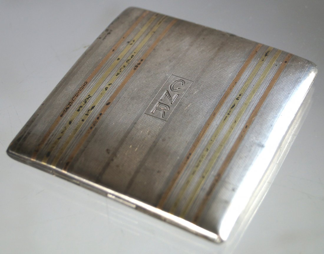 VINTAGE STERLING AND 14K INLAID CIGARETTE CASE, (1 of 3)