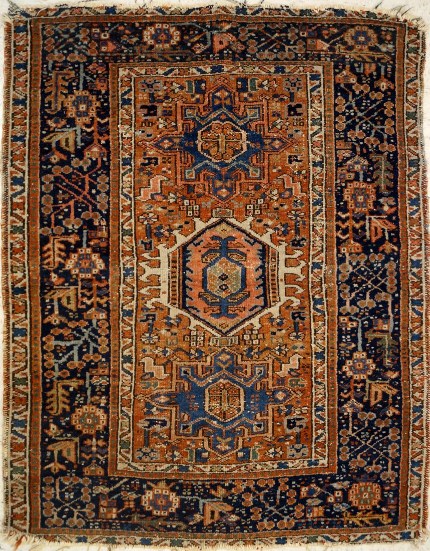 ANTIQUE AFGHAN RUG. 40 X 49" (1 of 2)