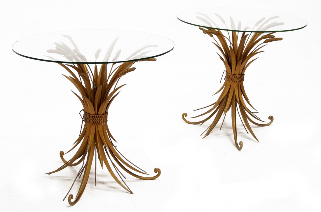 PAIR MID-CENTURY GILT METAL WHEAT SHEAF BASE AND PLATE (1 of 1)