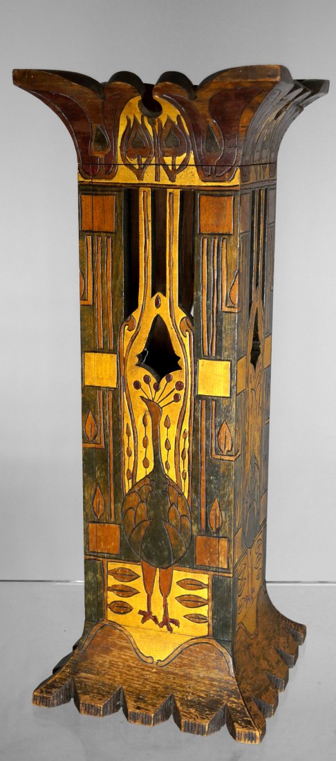 ART NOUVEAU CARVED AND POLYCHROMED WOOD UMBRELLA STAND. (1 of 1)