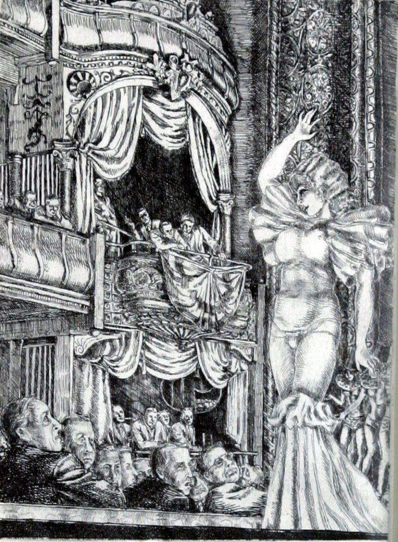 REGINALD MARSH (1898-1954): REGINALD MARSH (1898-1954) ETCHING, STAR BURLESQUE, 1933, SLR. 10 1/4" X 7 1/2"; FRAMED AND GLAZED 15 1/4" X 12 1/4". NOTE: REF. SASOWSKY 142